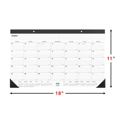 2025-2026 Staples 18" x 11" Academic Monthly Desk Pad Calendar, Black (ST17004-25)