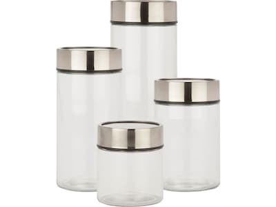 Honey-Can-Do Glass/Stainless Steel 4-Piece Jar Set, Clear/Silver (KCH-09644)