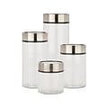 Honey-Can-Do Glass/Stainless Steel 4-Piece Jar Set, Clear/Silver (KCH-09644)