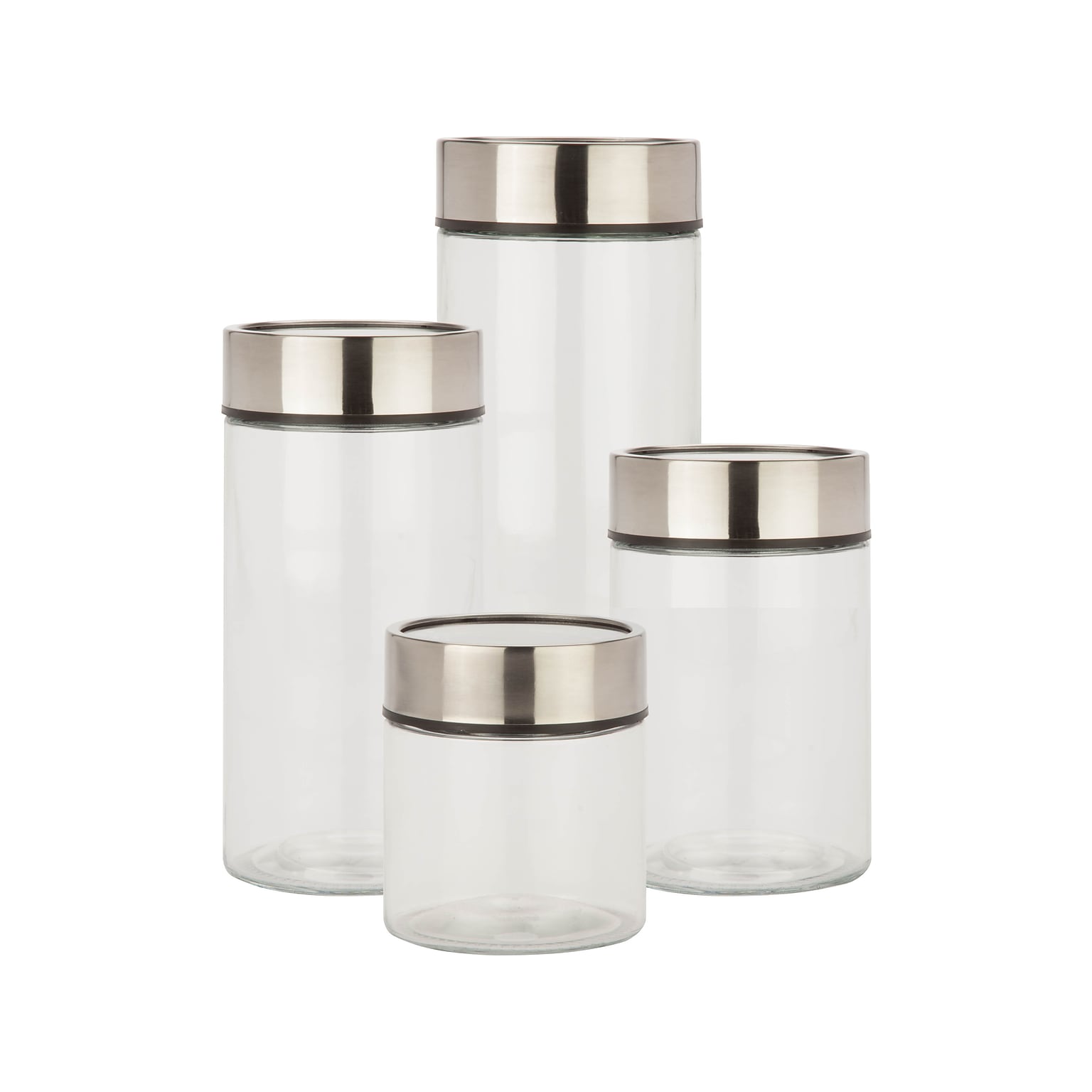 Honey-Can-Do Glass/Stainless Steel 4-Piece Jar Set, Clear/Silver (KCH-09644)