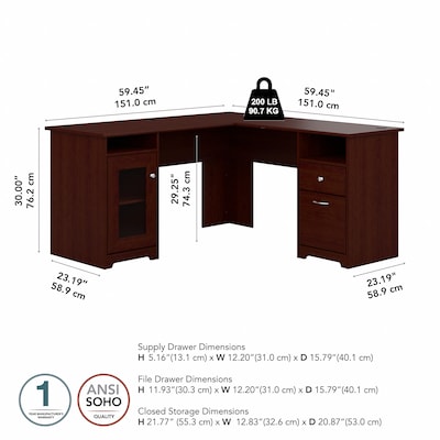 Bush Furniture Cabot L Shaped Desk, Harvest Cherry (WC31430K)