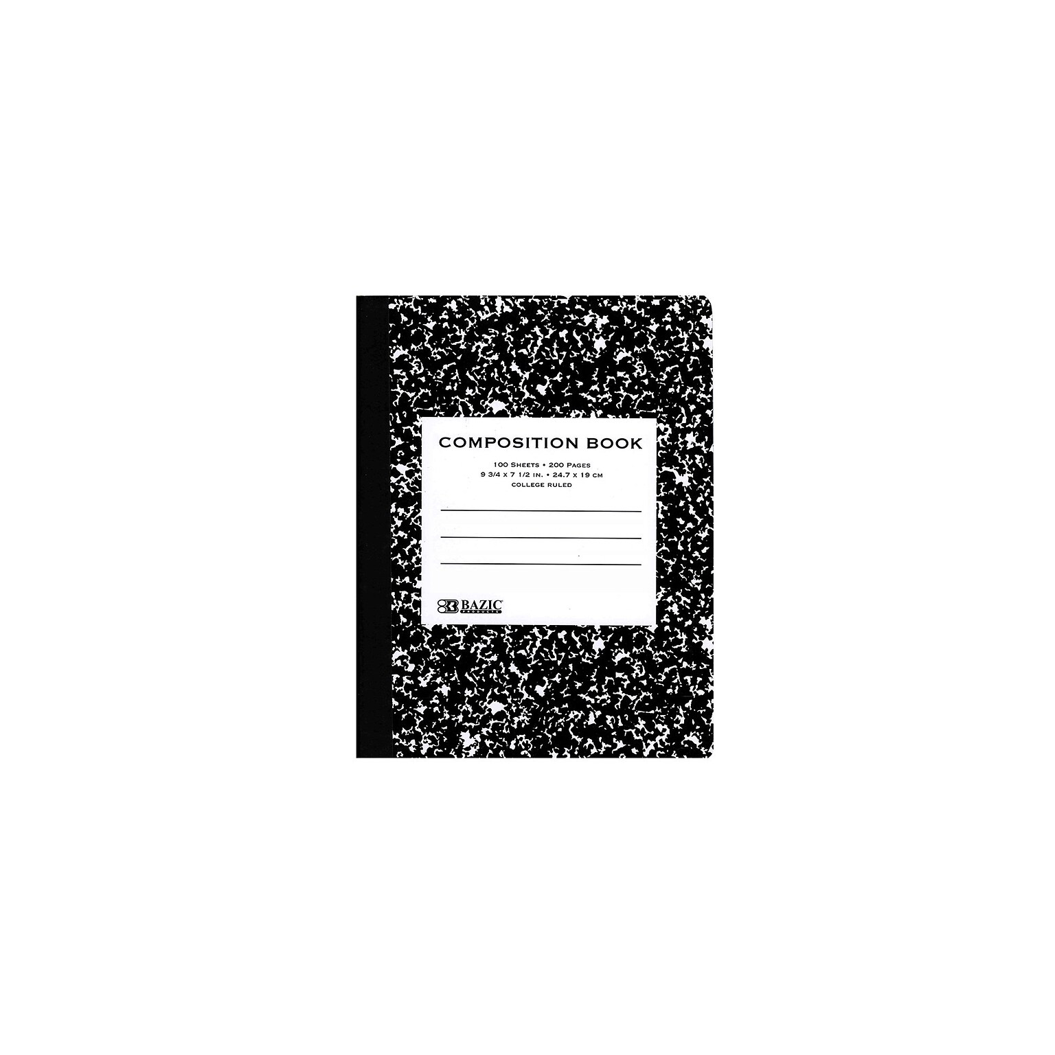 Bazic 1-Subject Composition Notebook, College Ruled, 100 Sheets, Black Marble (5050)