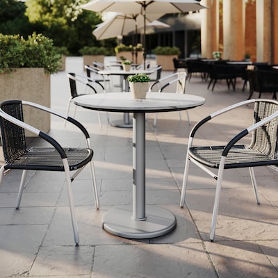 Flash Furniture Acadia 31.25 Round Wooden Dining Table with Round Base, White Faux Marble/Silver Base (STRD31WMATR18S)