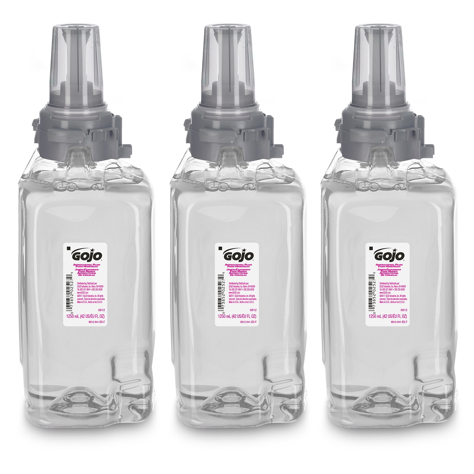 GOJO ADX-12 Antibacterial Foaming Hand Soap Refill, Plum Scent, 1250 mL, 3/Carton (8812-03)