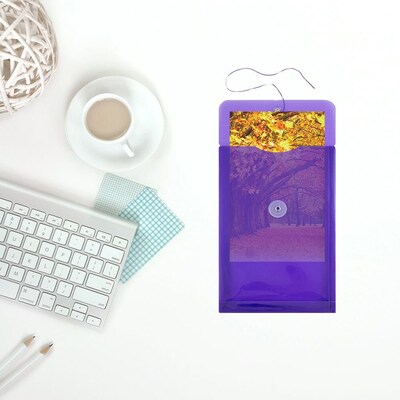 JAM Paper Premium Plastic Filing Envelope with Button & String Closure, 6 1/4" x 9 1/4", Purple, 3/Pack (472B1PUX3)