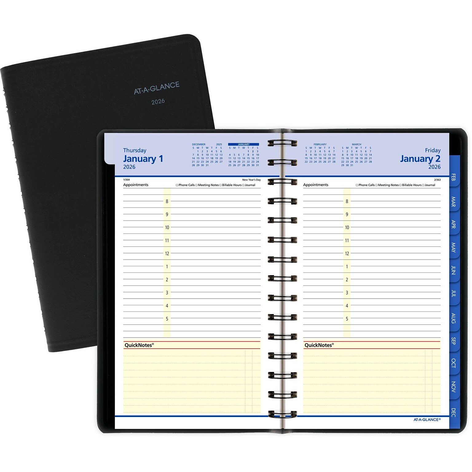 2026 AT-A-GLANCE QuickNotes 5 x 8 Daily & Monthly Appointment Book, Faux Leather Cover, Black (76-04-05-26)