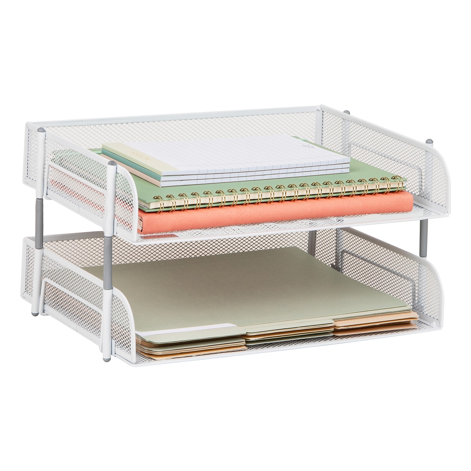 Mind Reader Metal Side Loading Stackable Letter Tray, White (ESTACK2-WHT)