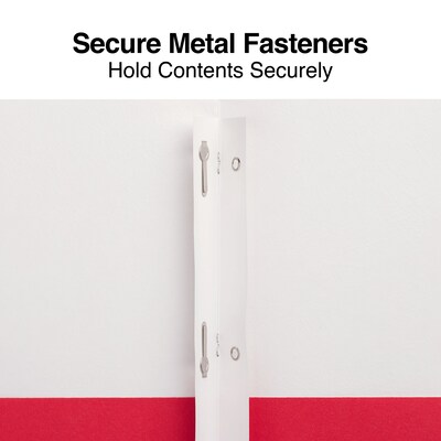 Staples Smooth 2-Pocket Paper Folder with Fasteners, Red, 25/Box (50772/27540-CC)