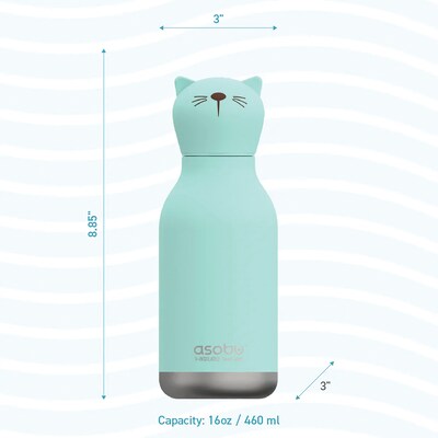 ASOBU Bestie Bottle Kitty Vacuum Insulated Stainless Steel Water Bottle with Reusable Flexi Straw, 16 oz., Blue (SBV44CA)