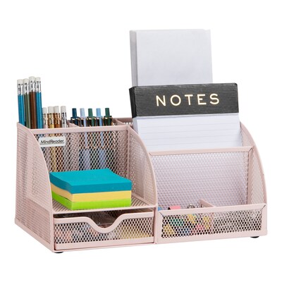 Mind Reader 7-Compartment Metal Desk Organizer, Pink (JOEORG-PNK)