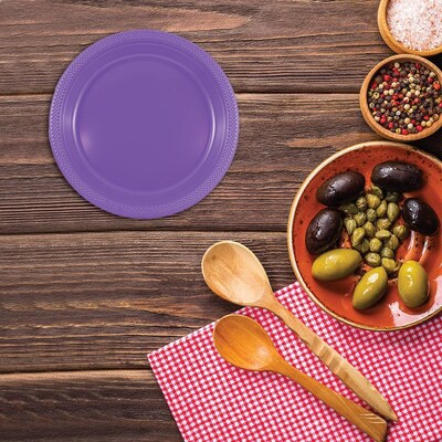 JAM Paper 7" Plastic Plates, Purple, 60/Pack (7255320688g)