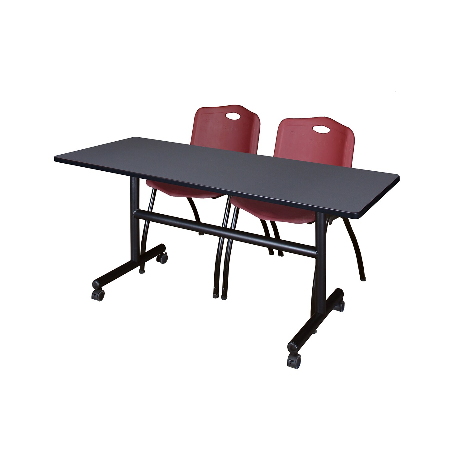 Regency Kobe 60 Flip Top Mobile Grey Training Table & 2 M Stack Chairs, Burgundy (MKFT6024GY47BY)