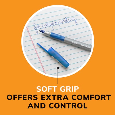 BIC Round Stic Grip Xtra Comfort Ballpoint Pens, Medium Point, 1.2mm, Blue Ink, Dozen (GSMG11BE)