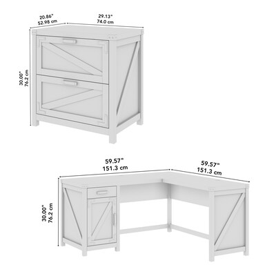 Bush Furniture Knoxville 60"W L Shaped Desk with 2 Drawer Lateral File Cabinet, Restored Gray (CGR004RTG)