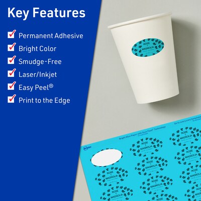 Avery Oval Multipurpose Labels, 1 x 2, Bright Blue, 240/Pack (94053)