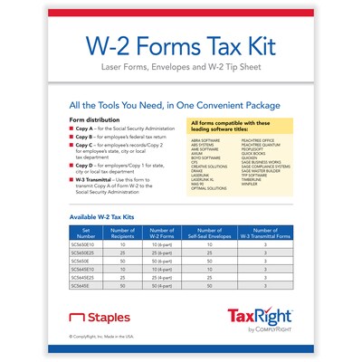 ComplyRight TaxRight 2023 W-2 Tax Form Kit with Envelopes, 6-Part, 50/Pack (SC5650E)