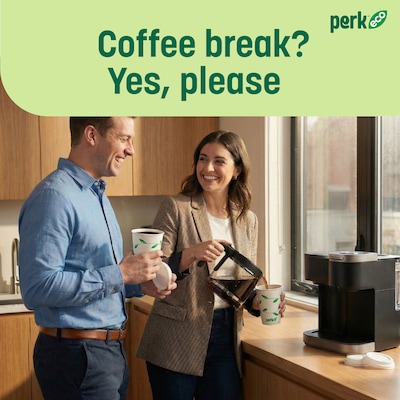 Perk™ Eco Compostable Paper Hot Cup, 12 Oz., White/Green, 500/Carton (PK56222CT)