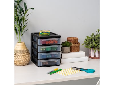 Iris Stackable 4-Drawer Storage, Plastic, Black/Translucent White, 2/Pack (586015)