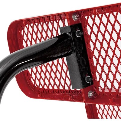 Global Industrial 6' Outdoor Steel Bench w/ Backrest, Expanded Metal, In Ground Mount, Red (277154IRD)
