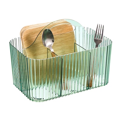 mDesign 4-Section Plastic Desktop Caddy Organizer with Handle, Plastic, Sage (26052)