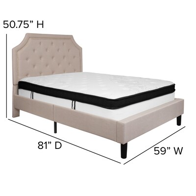 Flash Furniture Brighton Tufted Upholstered Platform Bed in Beige Fabric with Memory Foam Mattress, Full (SLBMF2)