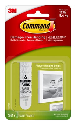 Command™ Medium Picture Hanging Strips, White, 6 Sets (17204ES)