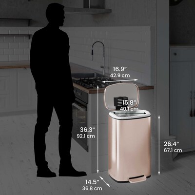 iTouchless SoftStep Stainless Steel Step Trash Can with AbsorbX Odor Control System, Rose Gold, 13.2 Gal. (PC13RRG )