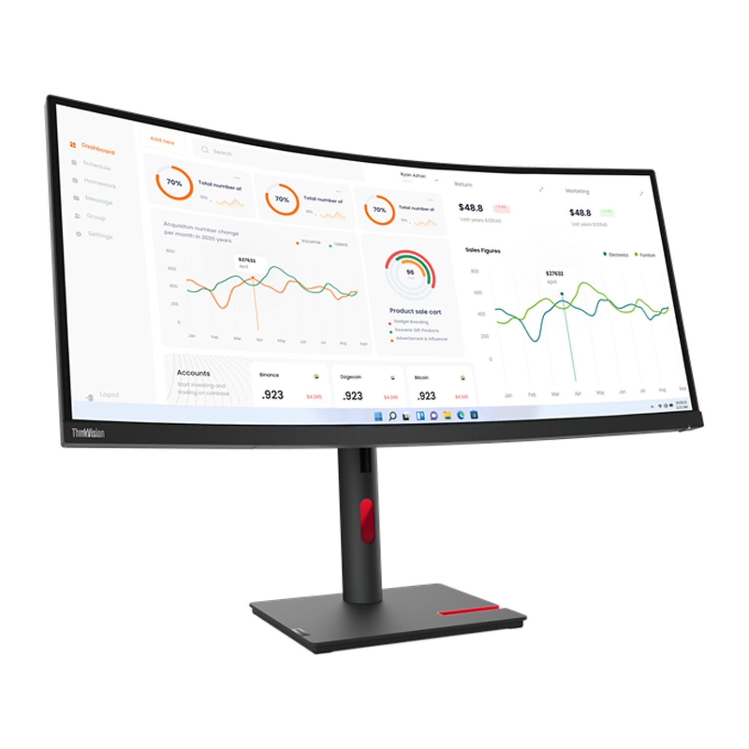 Lenovo ThinkVision T34w-30 34 Curved 60Hz LED Monitor, Raven Black (63D4GAR1US)