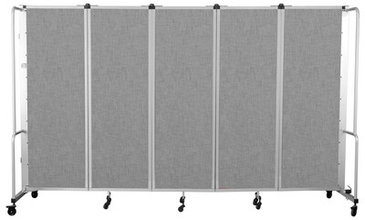 National Public Seating Robo Series 5-Panel Folding Mobile Room Divider, 72"H x 72"W, Grey Fabric (RDG6-5PT02)