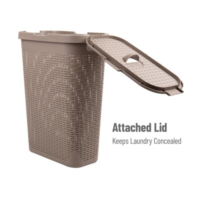Mind Reader 10.57-Gallon Laundry Hamper with Lid, Plastic, Tan (40HAMP-BRNM)
