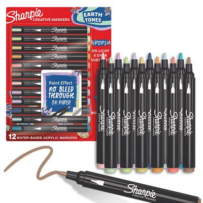 Sharpie Creative Markers, Earth Tones, Water-Based Acrylic Markers, Bullet Tip, Assorted Colors, 12