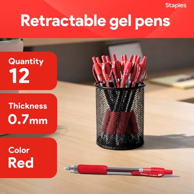 Staples ProGel™ Retractable Gel Pen, Fine Point, 0.7mm, Red Ink, Dozen (ST62585)