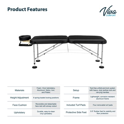 Viva Comfort Align Portable Nylon Treatment Massage Exam Table, 450lbs. Capacity, Black (925-01-BLK-MK)
