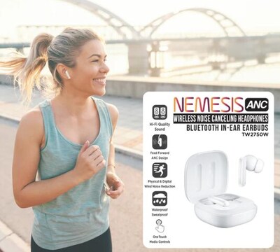 Morpheus 360 Nemesis Wireless Active Noise Canceling Earbuds, Bluetooth, White (TW2750W)