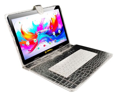 LINSAY F10 Series 10.1" Tablet, Wi-Fi, Octa Core, 256GB eMMC, Android 15, Silver Keyboard Case (F10IPGBDSPLUS)
