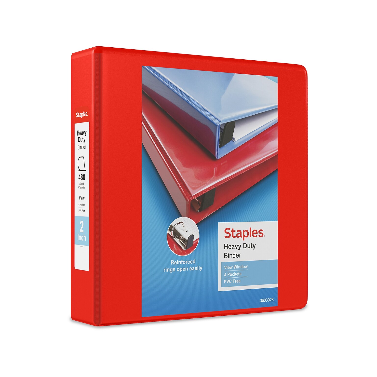 Staples Heavy Duty 2 3-Ring View Binder, D-Ring, Red (ST56297-CC)