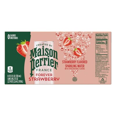 Perrier Flavored Forever Strawberry Sparkling Mineral Water, 11.15 oz., 8 Cans/Pack (12316295)