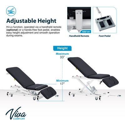Viva Comfort XRO 3-Section Electric Height and Back Adjustable Exam Table, 600 lb Capacity, Black (ADI903-21-BLK-MK)