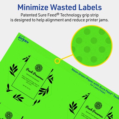 Avery Decorative Edge Multipurpose Labels, 2-1/2" x 2-57/64", Neon Green, 60/Pack (94121)