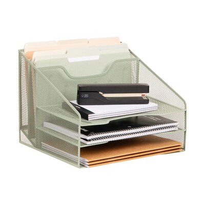 Staples 5-Compartment Metal Mesh File Organizer, Sage Green (ST63829)