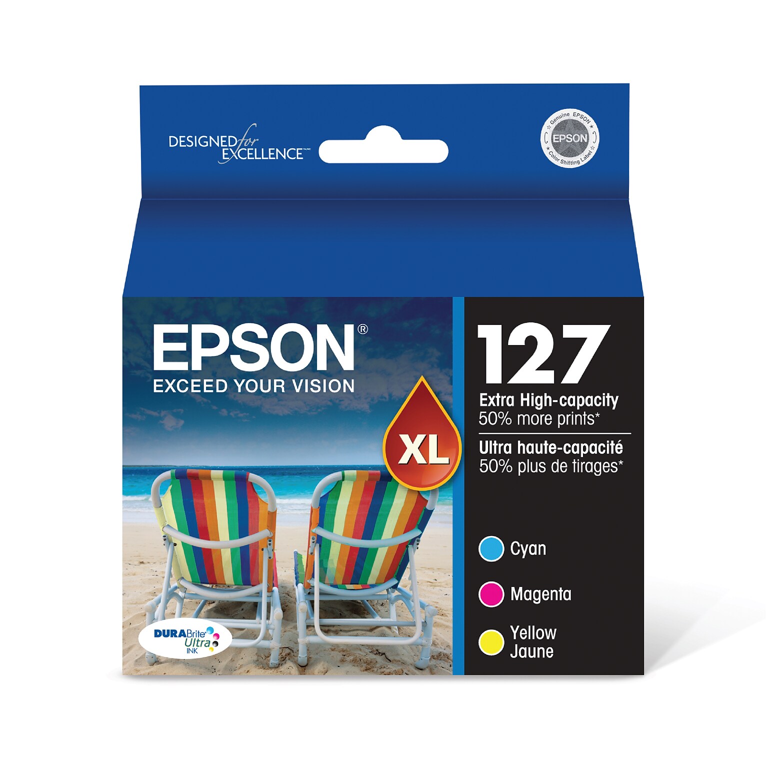 Epson T127 Cyan/Magenta/Yellow Extra High Yield Ink Cartridge,   3/Pack