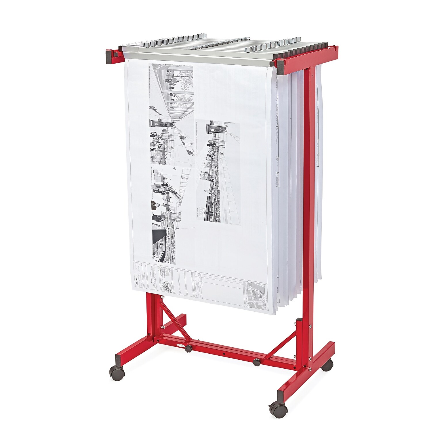 AdirOffice Blueprint Metal Mobile File Cart with Lockable Wheels, Red (615-RED)