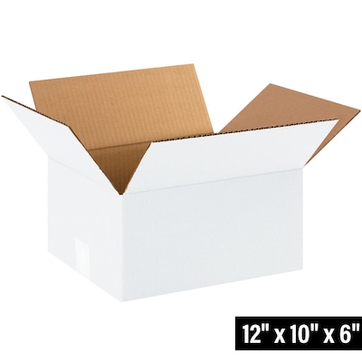 12 x 10 x 6 Shipping Boxes, 32 ECT, White, 25/Bundle (12106W)