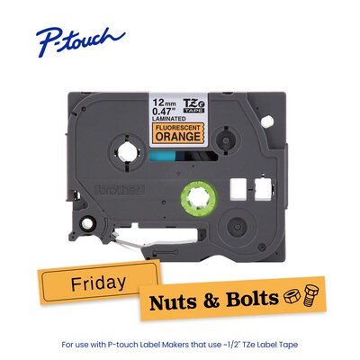 Brother P-touch Laminated Label Tape, 1/2" x 16.4', Black on Fluorescent Orange (TZeB31)