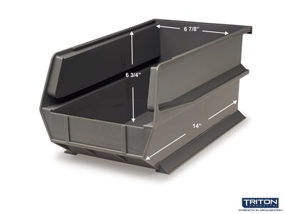 Triton Products LocBin Extra Large Stackable Plastic Storage Bin, 7" x 8.25"x 14.75", 14.75 Qt., Gray, 6/Pack (3-240GR)