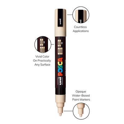 POSCA PC-5M Water Based Paint Marker, Medium Bullet Tip, Beige, 3/Pack (UBCPC5MBEIGE-3)