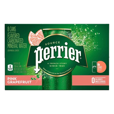 Perrier Carbonated Mineral Water, Pink Grapefruit, 330 ml, 8/Pack