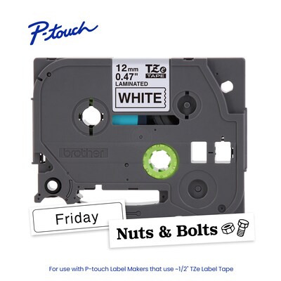 Brother P-touch Laminated Label Tape, ~1/2" x 26.2', Black on White (TZe231)
