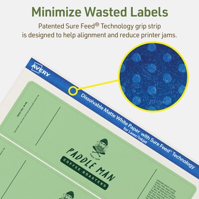 Avery Dissolvable Rectangle Multipurpose Labels, 2.25" x 7.75", Off-white, 100/Pack (94244)