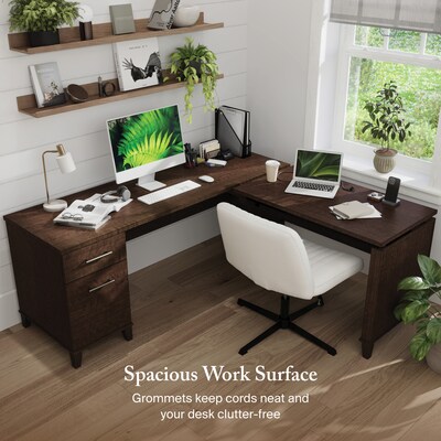 Bush Furniture Somerset 72"W 3 Position Sit to Stand L Shaped Desk, Mocha Cherry (SET014MR)